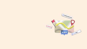 GPS navegação rota com ponteiros. animado mapa com localização alfinetes e discurso bolha com cópia de espaço. adequado para negócios, tecnologia e explicador. video