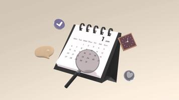 animado calendário com relógio, ampliação vidro, Verifica marca, discurso bolha e amor ícone. Tempo é corrida Fora conceitos. adequado para diariamente rotina , negócios, conteúdo e explicador. video