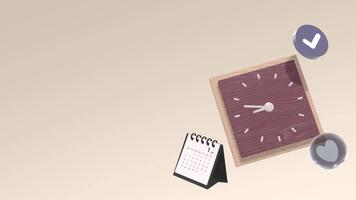 animerad klockor med rör på sig pilar, kolla upp märke, kärlek ikon och kalender. animerad klocka med kopia Plats. tid är löpning ut, tid förvaltning begrepp. lämplig för dagligen aktivitet och förklarare. video