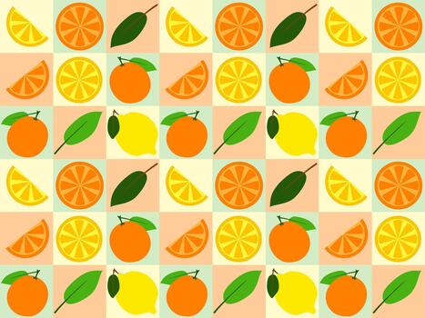 seamless pattern with fruits lemons and oranges on coloful squares vector