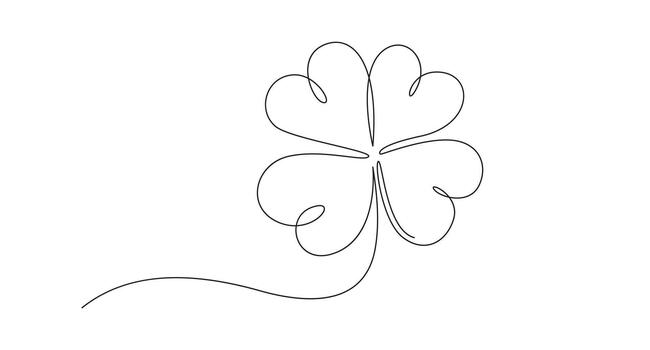 single line art drawing Four Leaf Clover Icon, Four leaf clover continuous line drawing for luck, vector