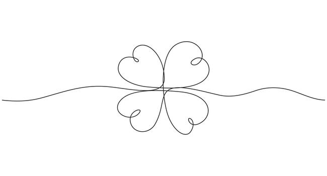 Four leaf clover continuous line drawing for luck, vector