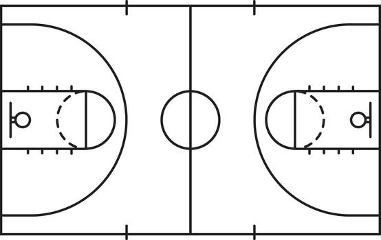 Basketball Court Layout Diagram - Overhead View of Sporting Field Lines vector