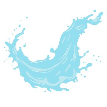 A illustration of a bright blue water splash with dynamic drops and smooth lines. vector