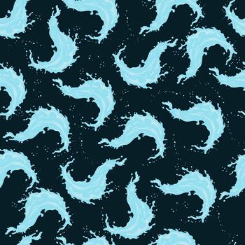 Seamless pattern with dynamic water splashes on a dark background. vector