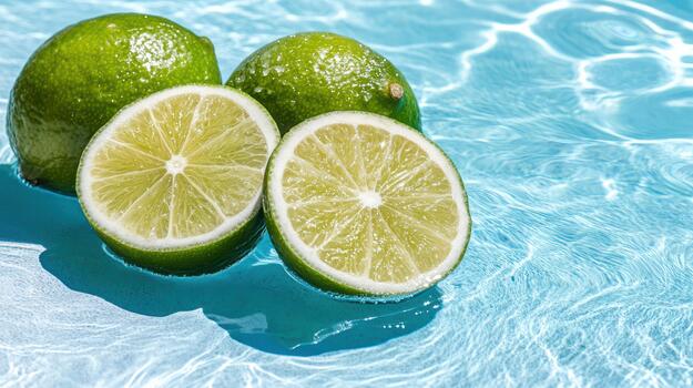 Three limes in a pool of water photo