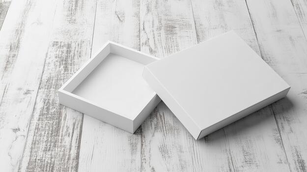 White box on wooden floor with empty box photo