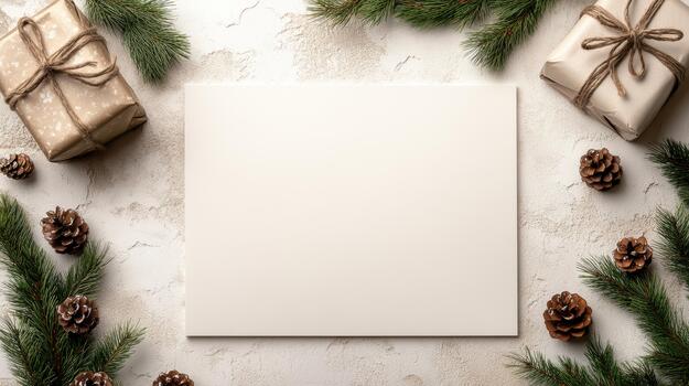 Christmas tree and presents on a white background with copy space for text photo