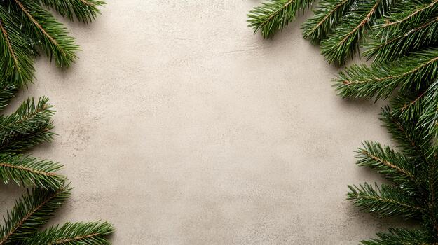 Christmas tree branches on a beige background photo