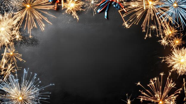 Fireworks on blackboard background photo