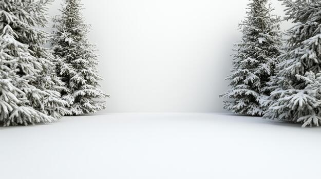A snowy forest with trees in the background photo