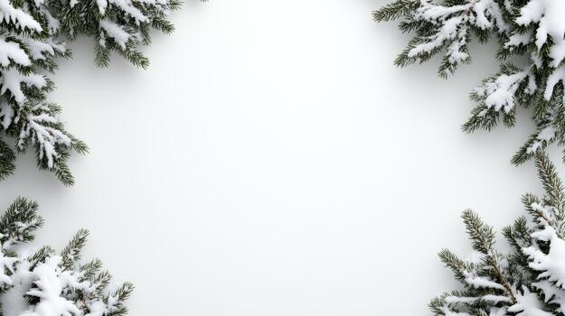 Christmas tree frame with snow on white background photo