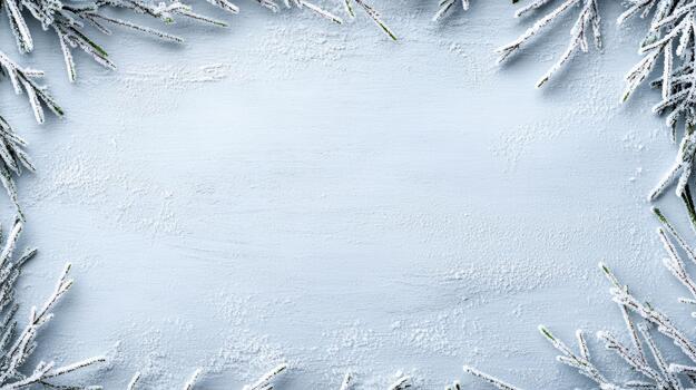 Winter christmas frame with snow on blue background photo