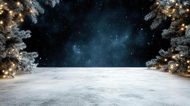 Christmas background with snow and christmas trees photo