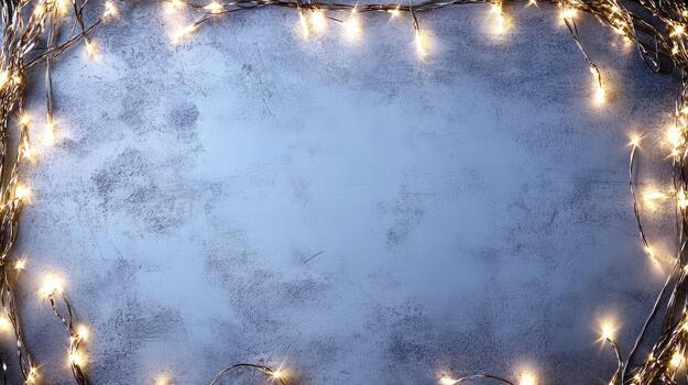 Christmas lights frame on a gray background photo