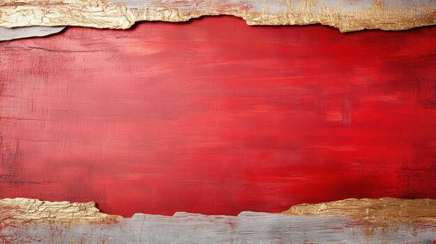 Red and gold paint on a wall with a red frame photo