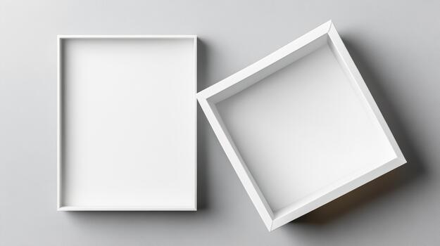 Two empty white boxes on a gray background photo
