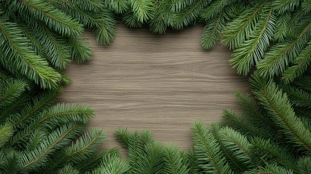 Christmas tree branches on a wooden background photo