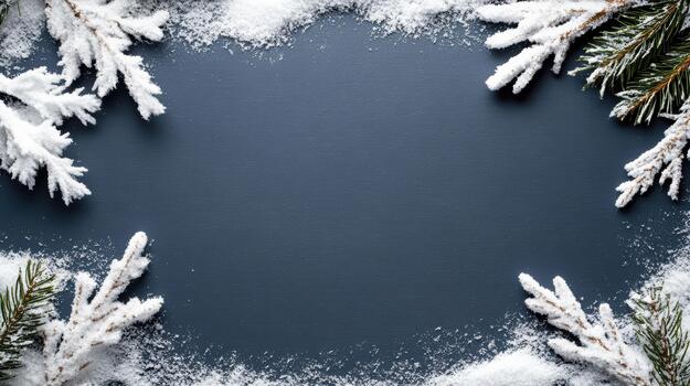 Christmas frame with snow on blue background photo