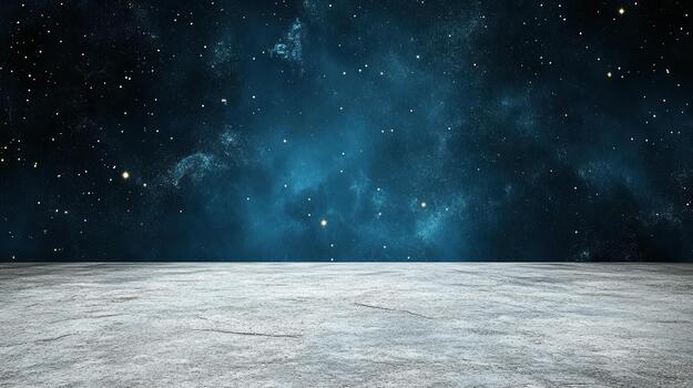 An empty concrete floor with stars in the sky photo