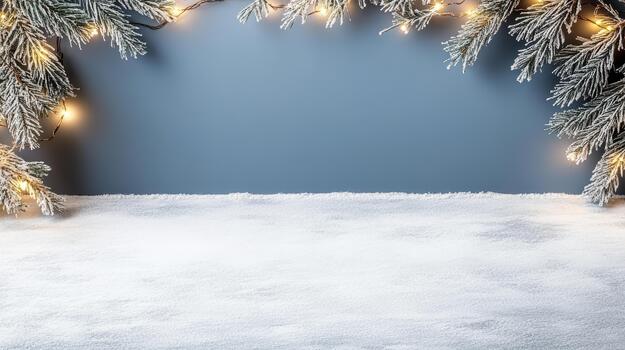 Christmas background with fir tree branches and christmas lights photo