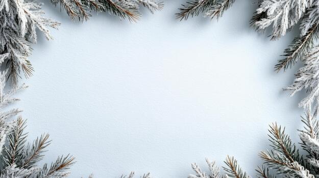 A frame made of snow with branches on a white background photo
