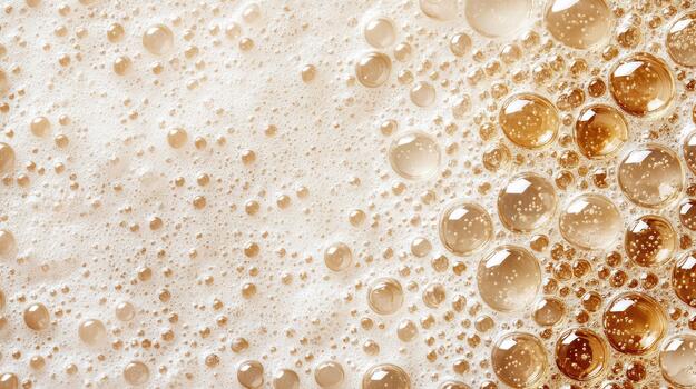 Close up of bubbles in a glass of beer photo