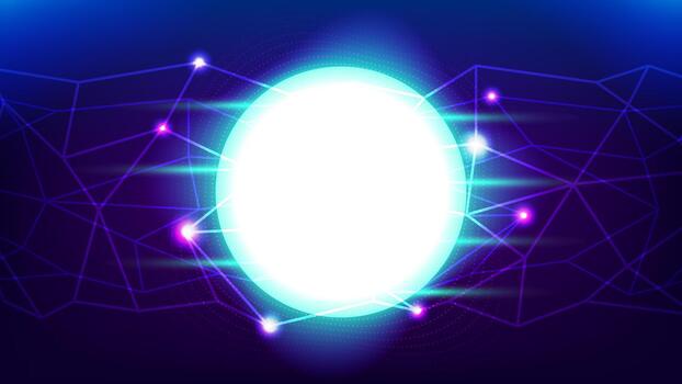 Abstract futuristic technology background with neon glowing circle and blue geometric network lines vector