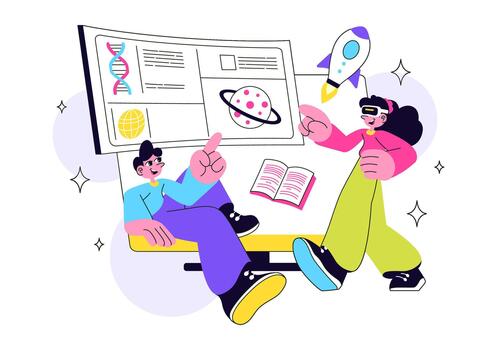 Future Learning Innovation Illustration Featuring Intelligent Study Systems Within A High Tech Educational Background vector