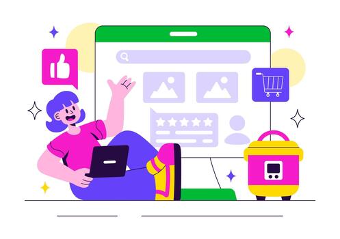 Consumer Electronics Feedback Illustration Depicting User Rating Metrics in a Friendly Flat Cartoon Theme vector