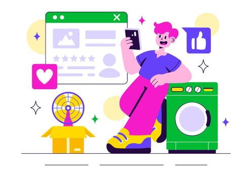 Customer Feedback Electronics Art Showing Service Assessment and User Rating Elements in a Clean Flat Cartoon Layout vector