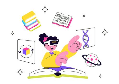 Advanced Education Technology Illustration Showcasing Innovative Digital Learning Devices In A Futuristic Academic Setting vector