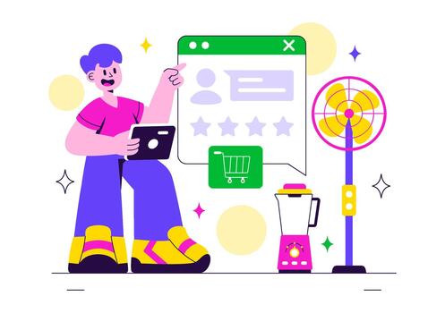 User Experience Electronics Illustration Presenting Service Review Icons in a Minimal Flat Cartoon Environment vector