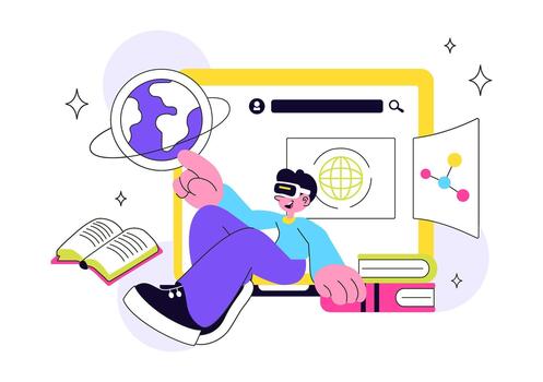 Digital Study Advancement Illustration Demonstrating Cutting Edge Educational Interfaces In A Futuristic Classroom Concept vector