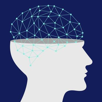 ilustración de un humano cabeza perfil con un poligonal red dentro representando inteligencia conectividad mental salud o neural red tecnología vector