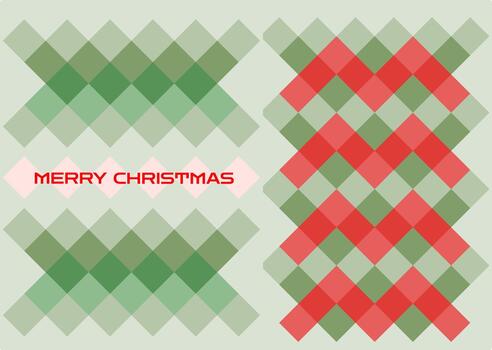 un Navidad tarjeta diseño presentando superposición diamante patrones en festivo verde y rojo matices con texto. vector