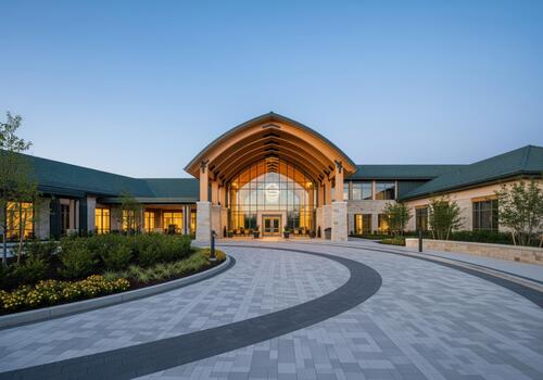 Modern community building entrance with elegant architectural design photo