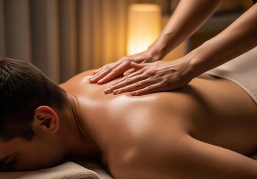 Man enjoying a relaxing back massage at a luxurious spa photo