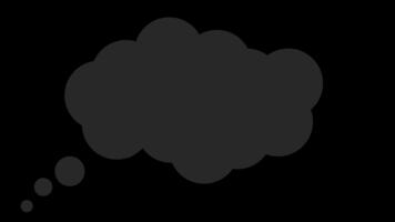 black thought bubble with subtle glow on transparent background, animated thinking cloud blank speech cloud with tail dots on alpha channel, perfect for overlays and compositing. video