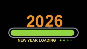 2026 nuovo anno Caricamento in corso animazione su alfa canale. verde progresso bar transizioni a partire dal 2025 per 2026, finire con contento nuovo anno 2026. contento nuovo anno 2026 animato grafico. grassetto, moderno design video
