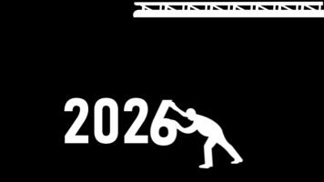 ändring år 2025 till 2026 kran hissar de siffra 5 till komplett 2026 symboliserar konstruktion framsteg framtida av byggnad projekt representerar ny början, utveckling och arkitektonisk tillväxt. video