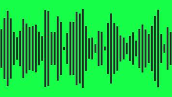 abstract audio waveform visualization with pulsing black bars on vibrant green background. dynamic sound wave animation with rhythmic vertical bars, ideal for digital media, podcasts, music themes video