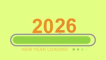 contento nuovo anno 2026 Caricamento in corso bar transizione a partire dal 2025 per 2026 su verde schermo. 2026 nuovo anno Caricamento in corso progresso bar riempimenti per svelare contento nuovo anno 2026 su un' luminosa lime verde sfondo animato grafico video