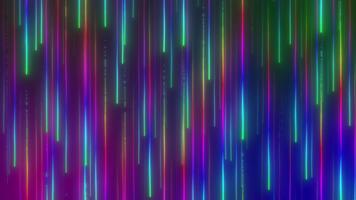 Data flow wall rainbow neon vertical lines pulse and shimmer on dark gradient abstract motion background vibrant glowing streaks cascade down screen for music visuals, presentations streaming video