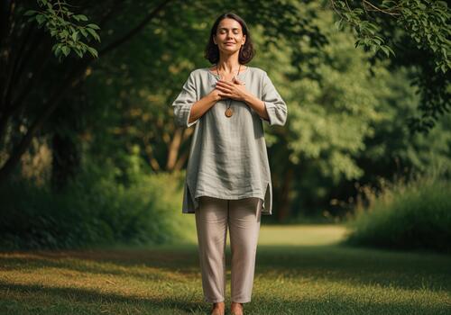 Peaceful woman meditating in nature, connecting with self and inner calm photo