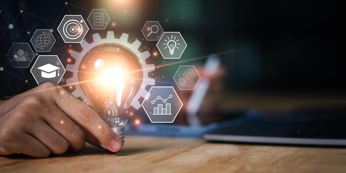 Concept of innovation, creativity, and solution development representing modern ideas, business growth, digital strategy, and success through technology and smart thinking. photo