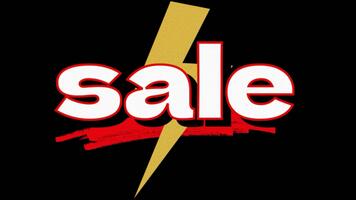 Sale red text with yellow lightning bolt graphic animation on Black Background for retail promo . video