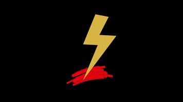 amarelo relâmpago parafuso ícone impressionante vermelho rabisco marca animação em Preto fundo. video