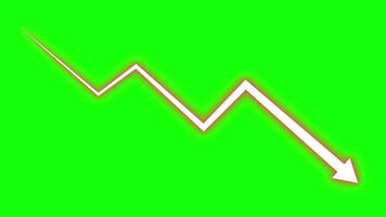 vermelho brilhando seta gráfico tendendo para baixo em verde fundo mostrando estoque mercado batida ou falha. video