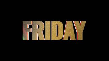 3d d'oro Venerdì testo animazione Filatura nel senza soluzione di continuità ciclo continuo su nero sfondo Perfetto per intro e tipografia clip video